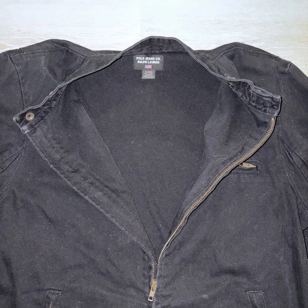 Vintage Polo Jeans Co Moto Racer Canvas Jacket Full Zip Men's XL Black